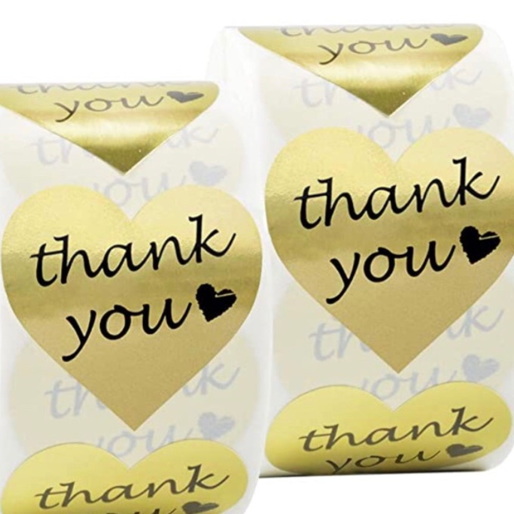 100 - 1.5” Thank You Stickers Gold Hearts